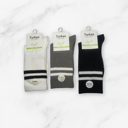 [10127] - 3 Pairs Women’s High-Cotton High-Cut Crew Socks – Breathable Stripes/Plain & Comfort 