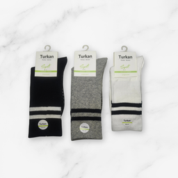 [10127] - 3 Pairs Women’s High-Cotton High-Cut Crew Socks – Breathable Stripes/Plain & Comfort 