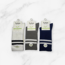 [10127] - 3 Pairs Women’s High-Cotton High-Cut Crew Socks – Breathable Stripes/Plain & Comfort 