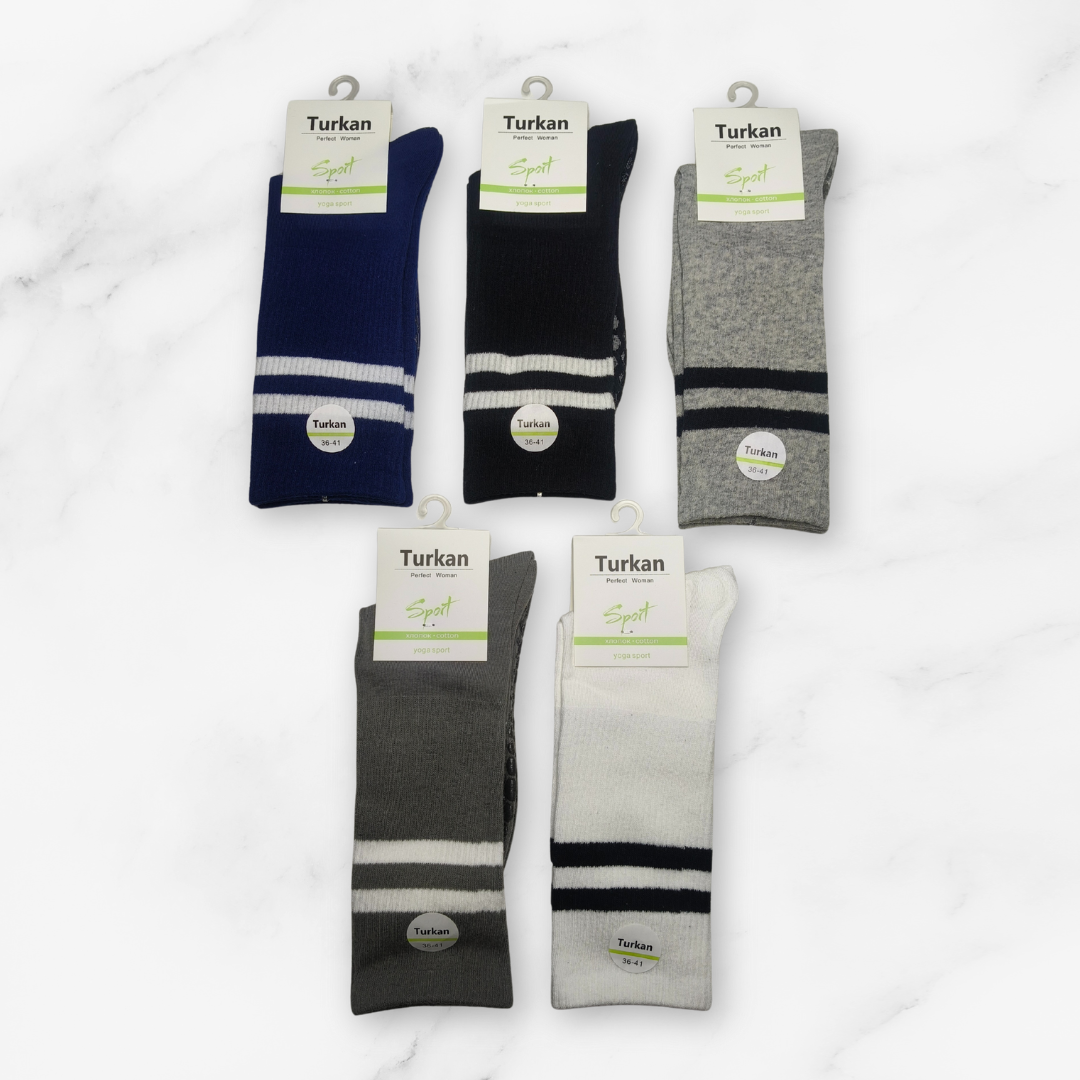 [10127] - 3 Pairs Women’s High-Cotton High-Cut Crew Socks – Breathable Stripes/Plain & Comfort 