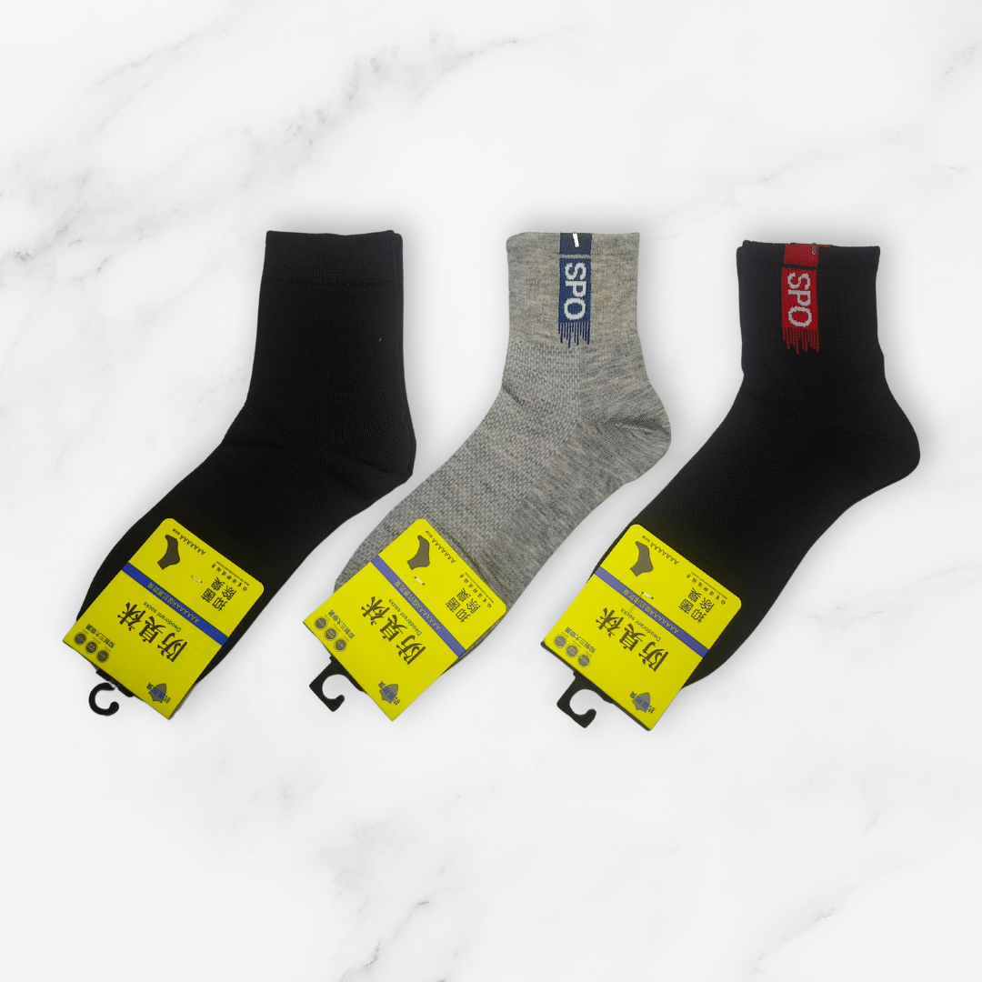 [10167] - 3 Pairs Men’s Cotton Crew Socks – Breathable, Sweat-Absorbing & Minimal _7