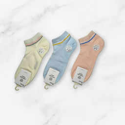 [10151] - 3 Pairs Women’s High-Cotton Low-Cut Ankle Socks – Breathable Stripes/Plain & Comfort 