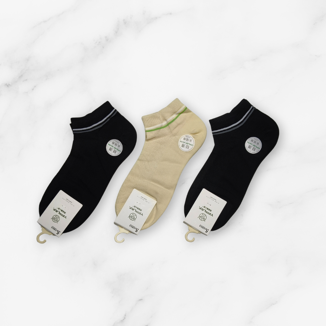 [10151] - 3 Pairs Women’s High-Cotton Low-Cut Ankle Socks – Breathable Stripes/Plain & Comfort _8