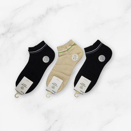 [10151] - 3 Pairs Women’s High-Cotton Low-Cut Ankle Socks – Breathable Stripes/Plain & Comfort 