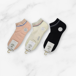 [10151] - 3 Pairs Women’s High-Cotton Low-Cut Ankle Socks – Breathable Stripes/Plain & Comfort 