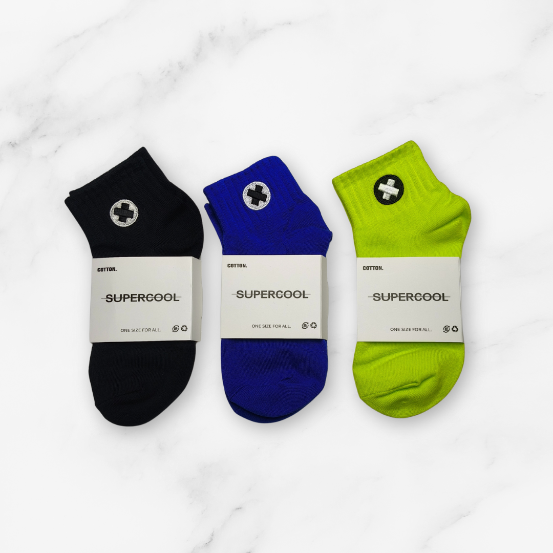 [10150] - 2 or 3 Pairs Unisex Cotton Blend Crew Socks – Breathable Alphabet/Shape Motifs _10