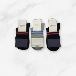 [10143] - 3 Pairs Women’s Cotton Blend High-Cut Crew Socks – Breathable Stripes/Plain & Comfort 