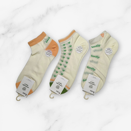 [10142B] - 5 Pairs Women’s High-Cotton Low-Cut Ankle Socks – Breathable Stripes/Shapes & Comfort