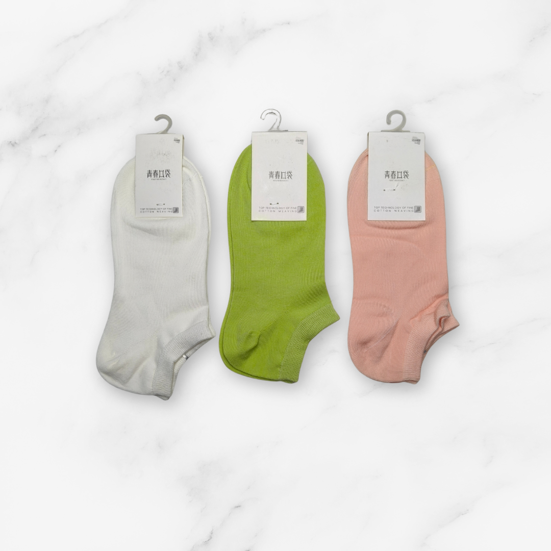 [10136] - 3 Pairs Unisex Cotton Low-Cut Ankle Socks – Soft, Breathable & Minimal _9