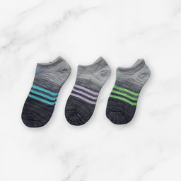 [10133] - 3 Pairs Women’s Cotton Blend Low-Cut Ankle Socks – Breathable Stripes/Plain & Comfort 