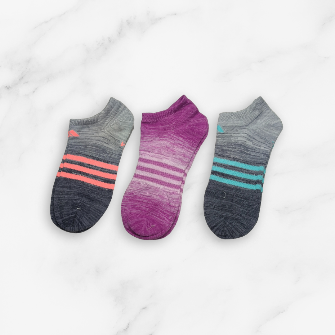 [10133] - 3 Pairs Women’s Cotton Blend Low-Cut Ankle Socks – Breathable Stripes/Plain & Comfort _9