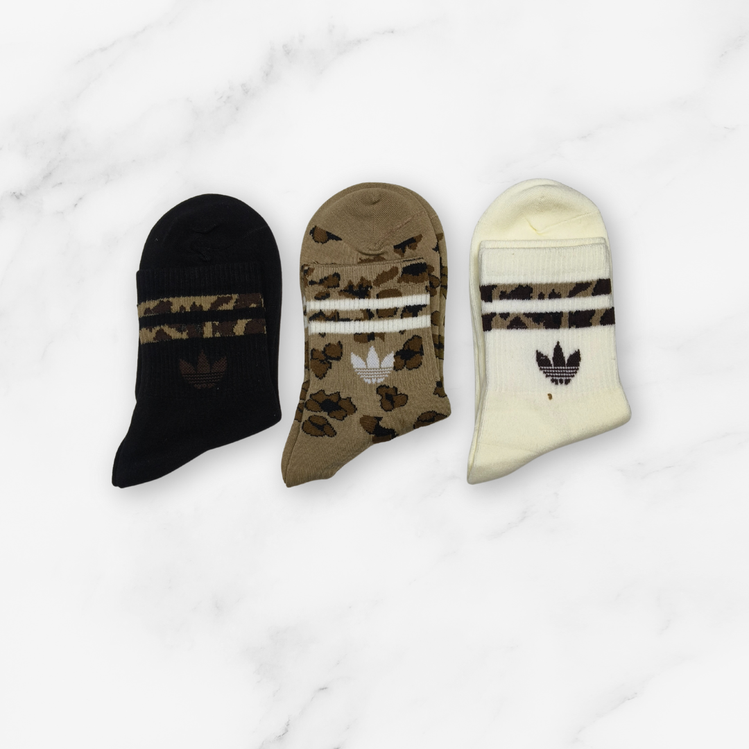 [10130] - 3 Pairs Women’s Cotton High-Cut Crew Socks – Breathable Stripes/Plain & Comfort _8