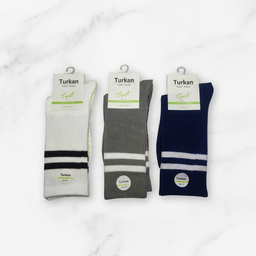 [10129] -3 Pairs Men’s High-Cotton High-Cut Crew Socks – Breathable Stripes/Plain & Comfort