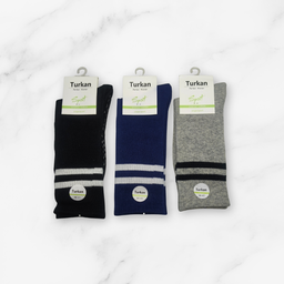 [10129] -3 Pairs Men’s High-Cotton High-Cut Crew Socks – Breathable Stripes/Plain & Comfort