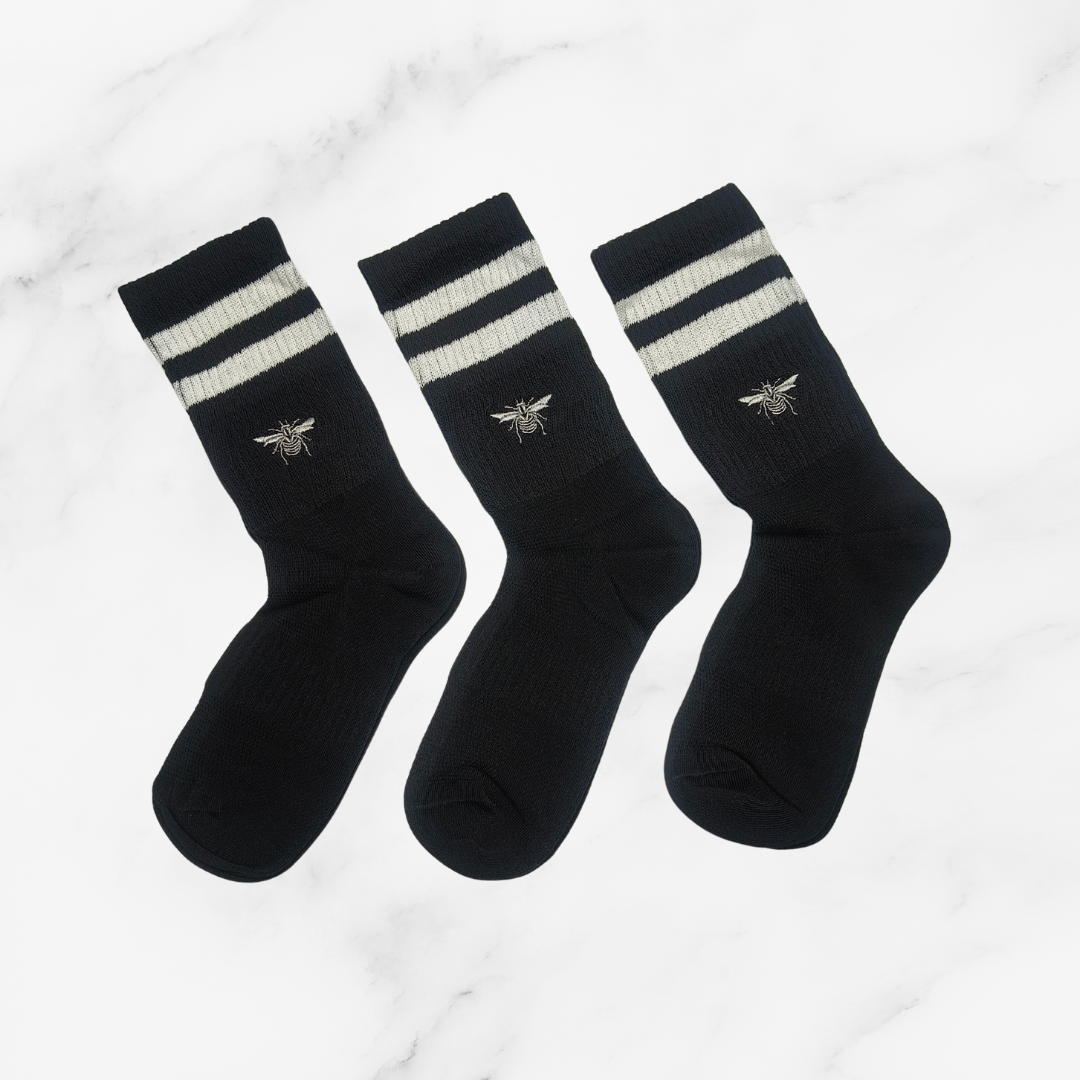 [10128] - 3 Pairs Women’s Cotton Blend High-Cut Crew Socks – Breathable Stripes/Plain & Comfort _3