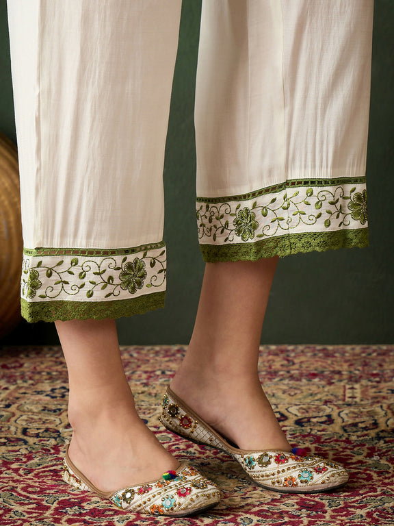 Green & White Roman Silk Embroidered Kurta With Trouser & Dupatta_4