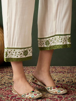 Green & White Roman Silk Embroidered Kurta With Trouser & Dupatta
