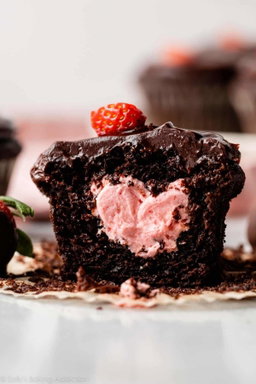 Strawberry filled Choc Cup Cakes  