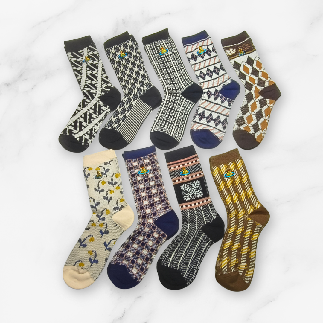 [20037] - 3 Pairs Women’s Cotton Blend High-Cut Crew Socks – Breathable Stripes/Shapes & Everyday Comfort_2