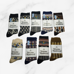 [20037] - 3 Pairs Women’s Cotton Blend High-Cut Crew Socks – Breathable Stripes/Shapes & Everyday Comfort