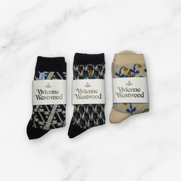 [20037] - 3 Pairs Women’s Cotton Blend High-Cut Crew Socks – Breathable Stripes/Shapes & Everyday Comfort