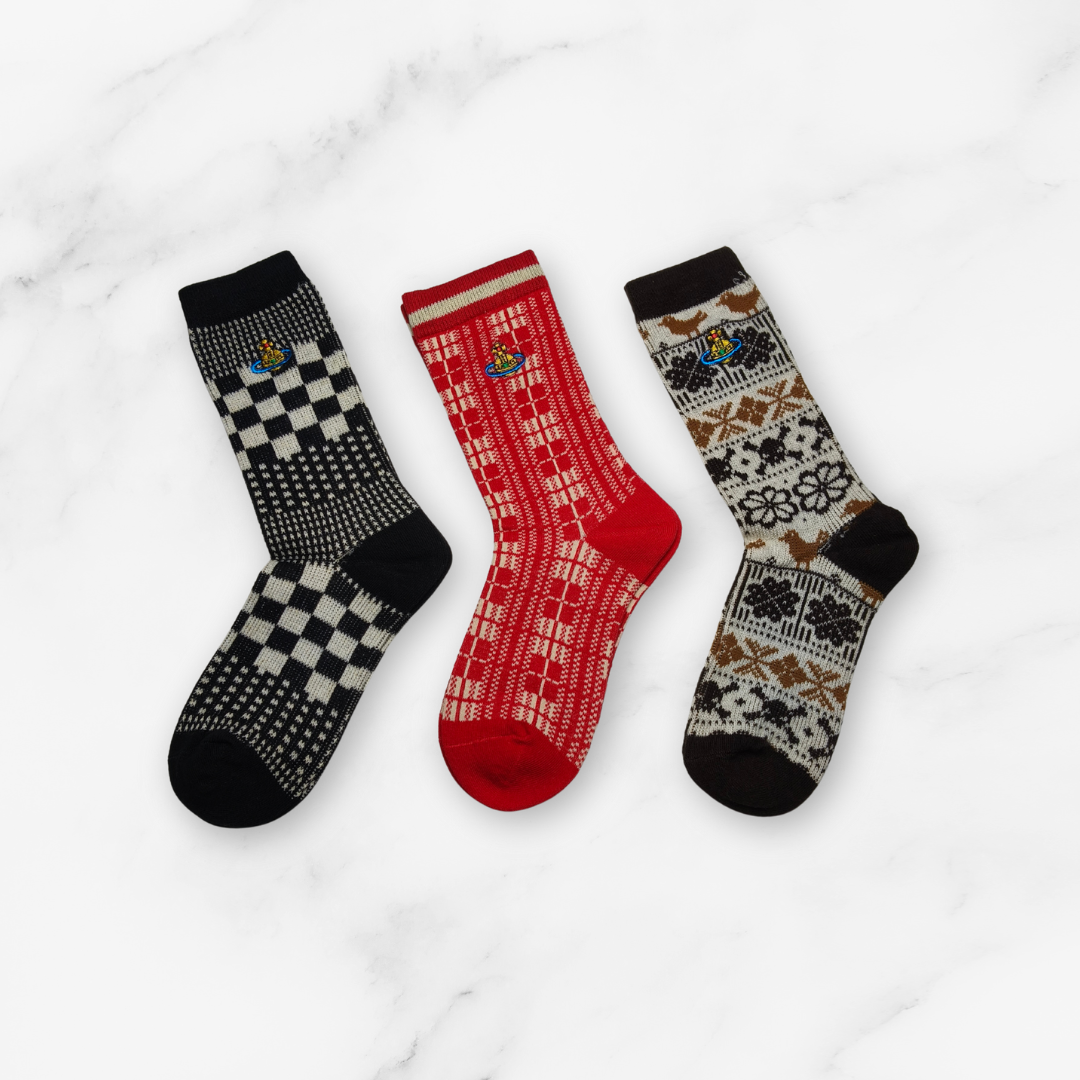 [20036] - 3 Pairs Women’s Cotton Blend High-Cut Crew Socks – Breathable Stripes/Shapes & Everyday Comfort_3