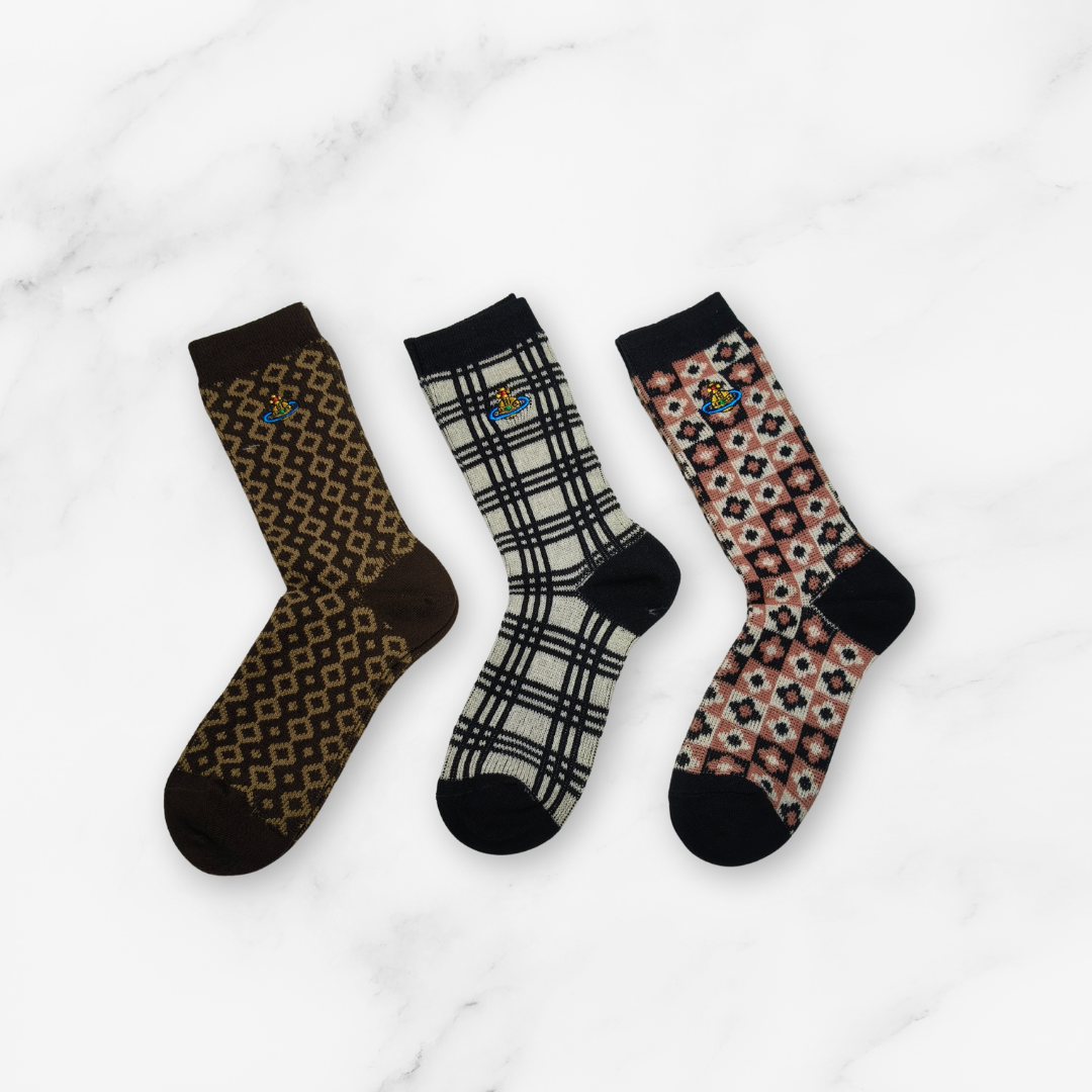 [20036] - 3 Pairs Women’s Cotton Blend High-Cut Crew Socks – Breathable Stripes/Shapes & Everyday Comfort_6