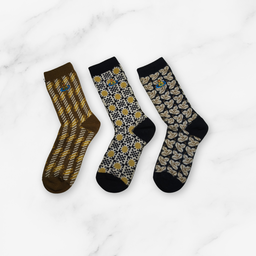 [20036] - 3 Pairs Women’s Cotton Blend High-Cut Crew Socks – Breathable Stripes/Shapes & Everyday Comfort