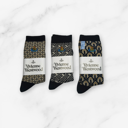 [20036] - 3 Pairs Women’s Cotton Blend High-Cut Crew Socks – Breathable Stripes/Shapes & Everyday Comfort