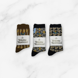 [20036] - 3 Pairs Women’s Cotton Blend High-Cut Crew Socks – Breathable Stripes/Shapes & Everyday Comfort
