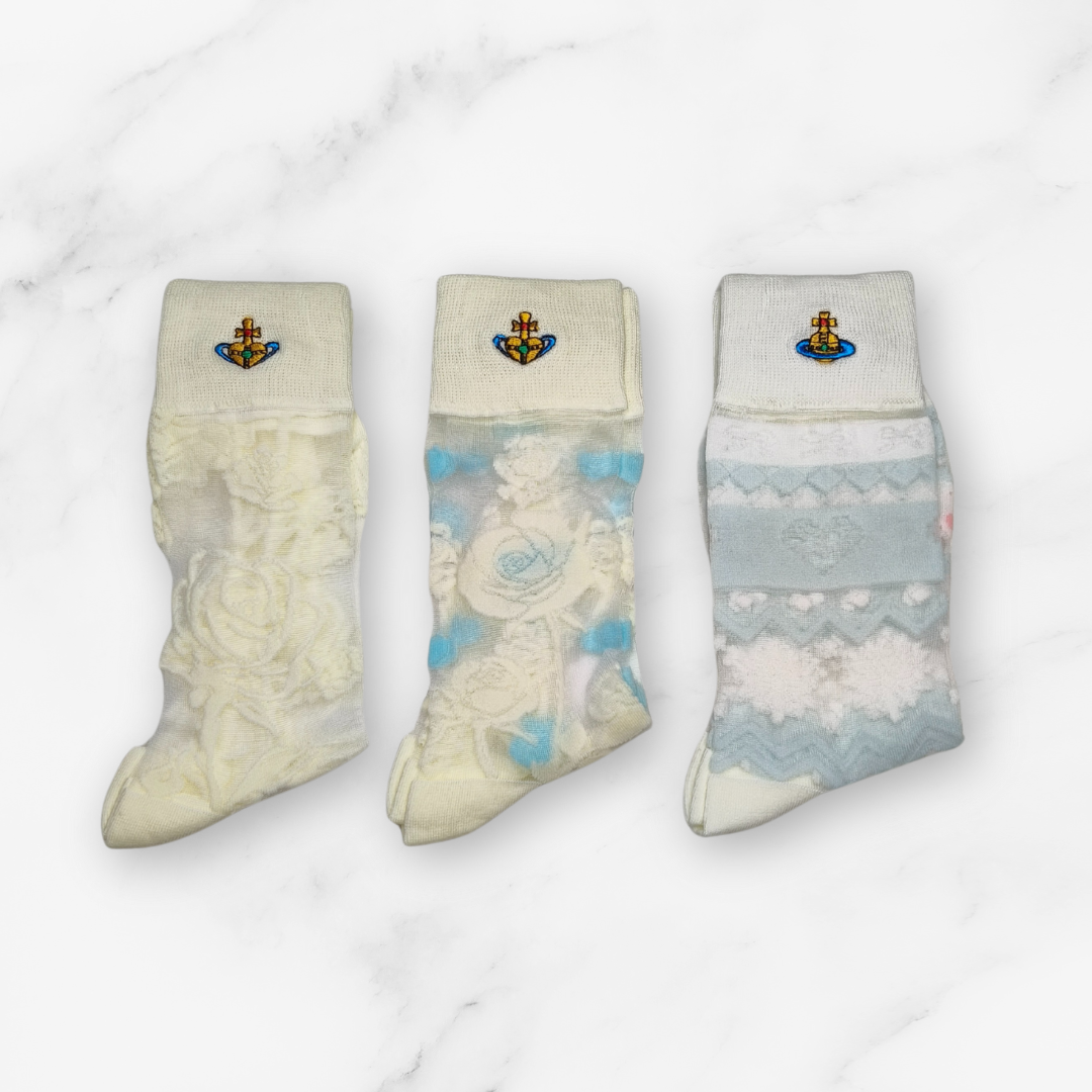 [20029] - 3 Pairs Women’s Sheer High-Cut Crew Socks – Breathable Floral Motifs_2