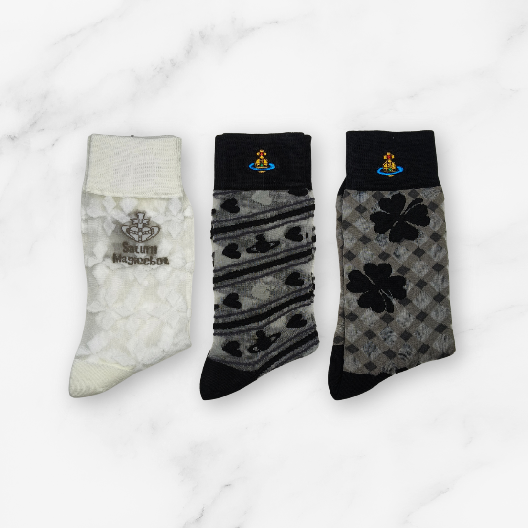 [20025] - 3 Pairs Women’s Sheer High-Cut Crew Socks – Breathable Floral Motifs, Neutral Tones_2