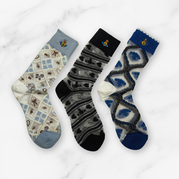 [20021] - 3 Pairs Women’s Sheer High-Cut Crew Socks – Breathable Floral Motifs