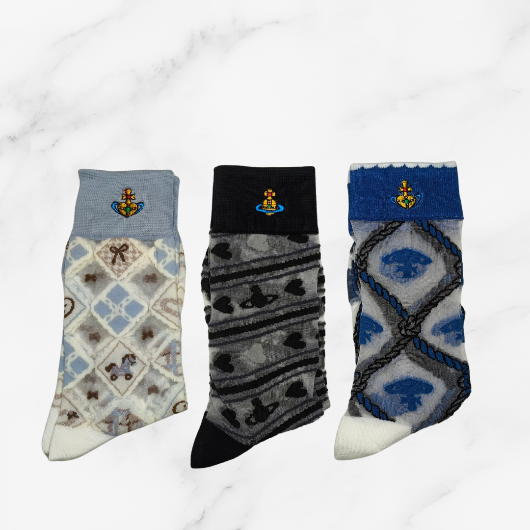 [20021] - 3 Pairs Women’s Sheer High-Cut Crew Socks – Breathable Floral Motifs_2