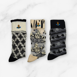 [20019] - 3 Pairs Women’s Sheer High-Cut Crew Socks – Breathable Floral Motifs