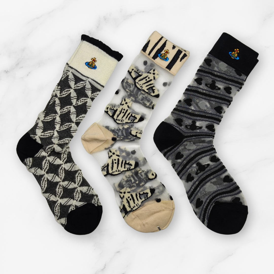 [20019] - 3 Pairs Women’s Sheer High-Cut Crew Socks – Breathable Floral Motifs_2