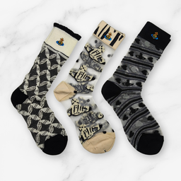 [20019] - 3 Pairs Women’s Sheer High-Cut Crew Socks – Breathable Floral Motifs