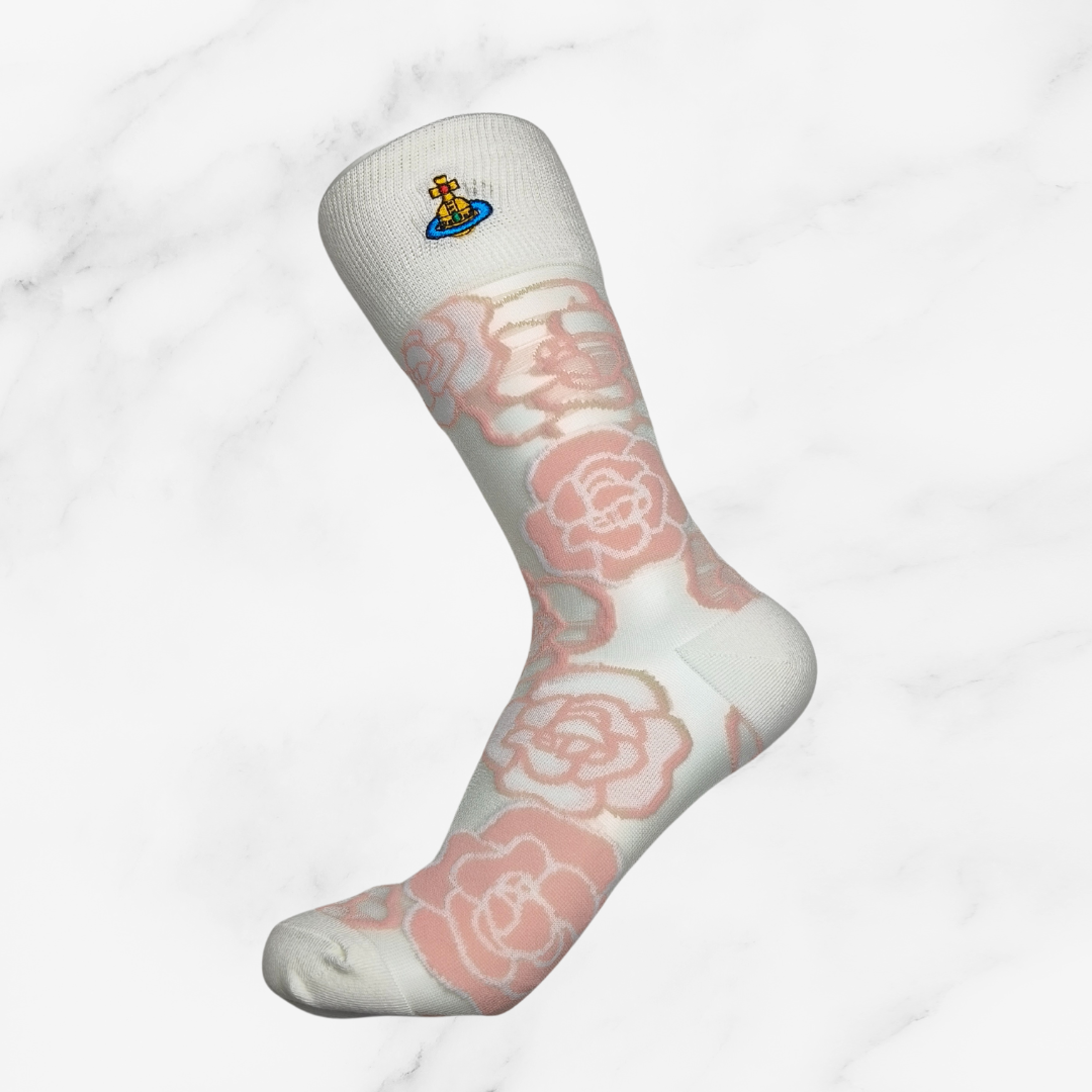 [20010] - 3 Pairs Women’s Sheer High-Cut Crew Socks – Breathable Floral Motifs_3