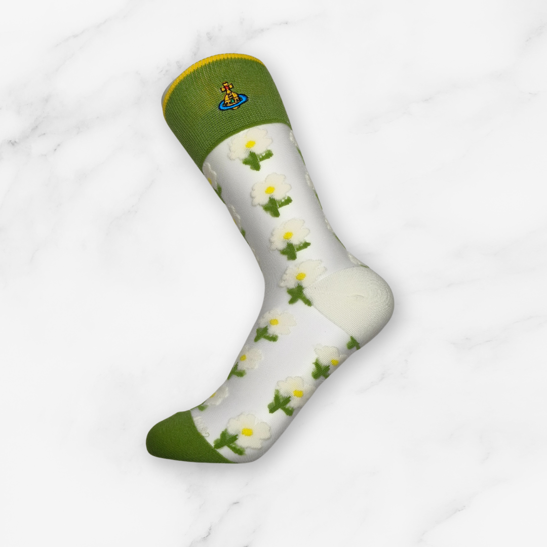 [20008] - 3 Pairs Women’s Sheer High-Cut Crew Socks – Breathable Floral/Love Motifs_3