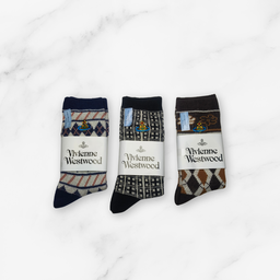 [20037] - 3 Pairs Women’s Cotton Blend High-Cut Crew Socks – Breathable Stripes/Shapes & Everyday Comfort