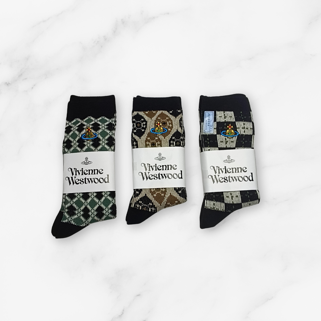 [20036] - 3 Pairs Women’s Cotton Blend High-Cut Crew Socks – Breathable Stripes/Shapes & Everyday Comfort_20