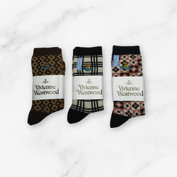 [20036] - 3 Pairs Women’s Cotton Blend High-Cut Crew Socks – Breathable Stripes/Shapes & Everyday Comfort