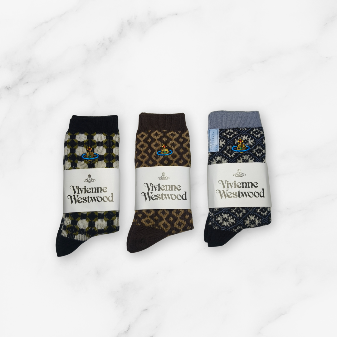 [20036] - 3 Pairs Women’s Cotton Blend High-Cut Crew Socks – Breathable Stripes/Shapes & Everyday Comfort_23