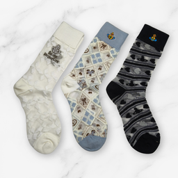 [20024] - 3 Pairs Women’s Sheer High-Cut Crew Socks – Breathable Floral Motifs