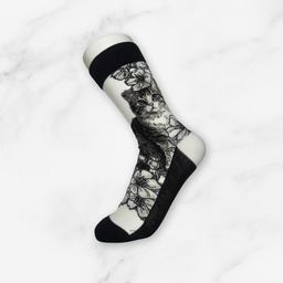 [10032] - 2 Pairs Women's High-Cotton High-Cut Crew Socks – Breathable, Cat/Floral Mix & Everyday Comfort