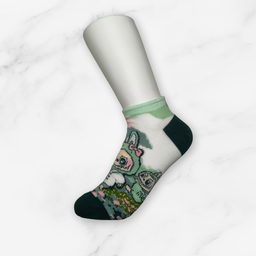 [10039] - 3 Pairs Women's High-Cotton Low-Cut Ankle Socks – Breathable, Stylish Graphic Motifs & Everyday Comfort