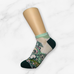 [10039] - 3 Pairs Women's High-Cotton Low-Cut Ankle Socks – Breathable, Stylish Graphic Motifs & Everyday Comfort