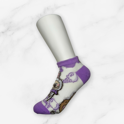 [10039] - 3 Pairs Women's High-Cotton Low-Cut Ankle Socks – Breathable, Stylish Graphic Motifs & Everyday Comfort