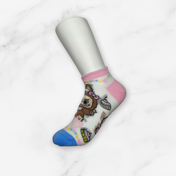 [10040] - 3 Pairs Women's High-Cotton Low-Cut Ankle Socks – Breathable, Assorted Graphic Motifs & Everyday Comfort