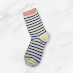 [10052] - 3 Pairs Women’s Cotton Blend High-Cut Crew Socks – Breathable Stripes/Plain & Everyday Comfort 